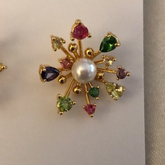 Kate Spade Gold Tone Bloom In Color Stud Earrings Multi Colored CZ Accents NWT - Picture 7 of 11